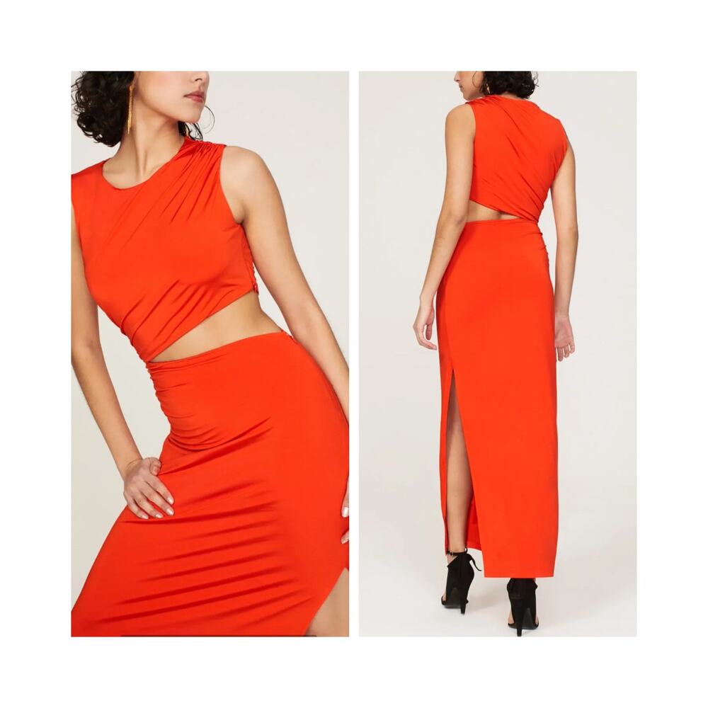 ATLEIN Maxi Dress Jersey Orange Cut Out Asymmetric Waist Sleeveless